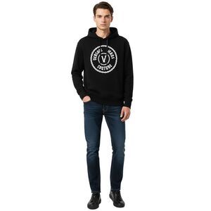 Versace Jeans Couture Black Cotton Mens White Chain Printed Hoodie